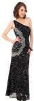 Long Sequined Formal Prom Dress with Rhinestones Waist in Black/Silver